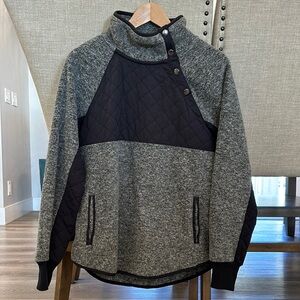Abercrombie & Fitch Asymmetrical Snap Fleece Grey/Black Quilted Pullover